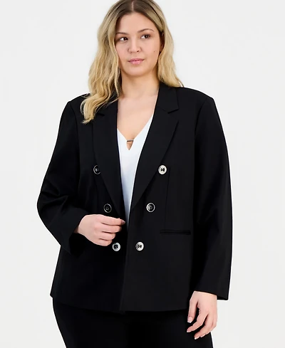 Jones New York Plus Faux Double-Breasted Open-Front Blazer