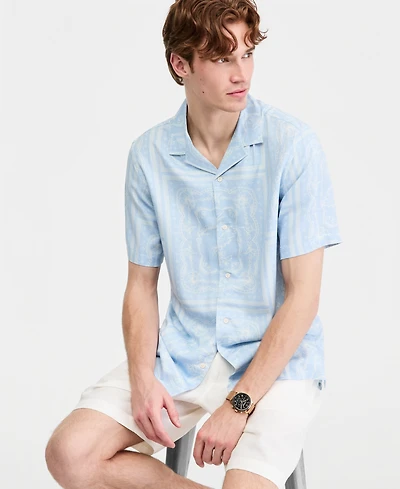 Club Room Men's Botanical Scarf Silk Ray Short Sleeve Shirt, Macy's Exclusive - Print