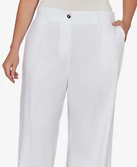Ruby Rd. Plus Stretch Linen Wide-Leg Fly-Front Capri Pants