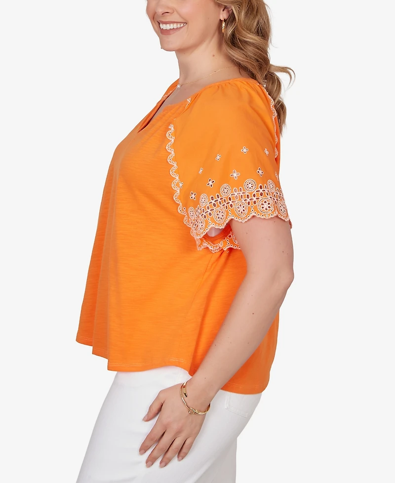 Ruby Rd. Plus Size Embroidered Sleeve Slub Knit Top