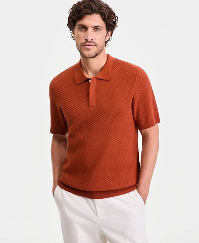 Alfani Men's Short-Sleeve Textured Collared Sweater, Macy's Exclusive