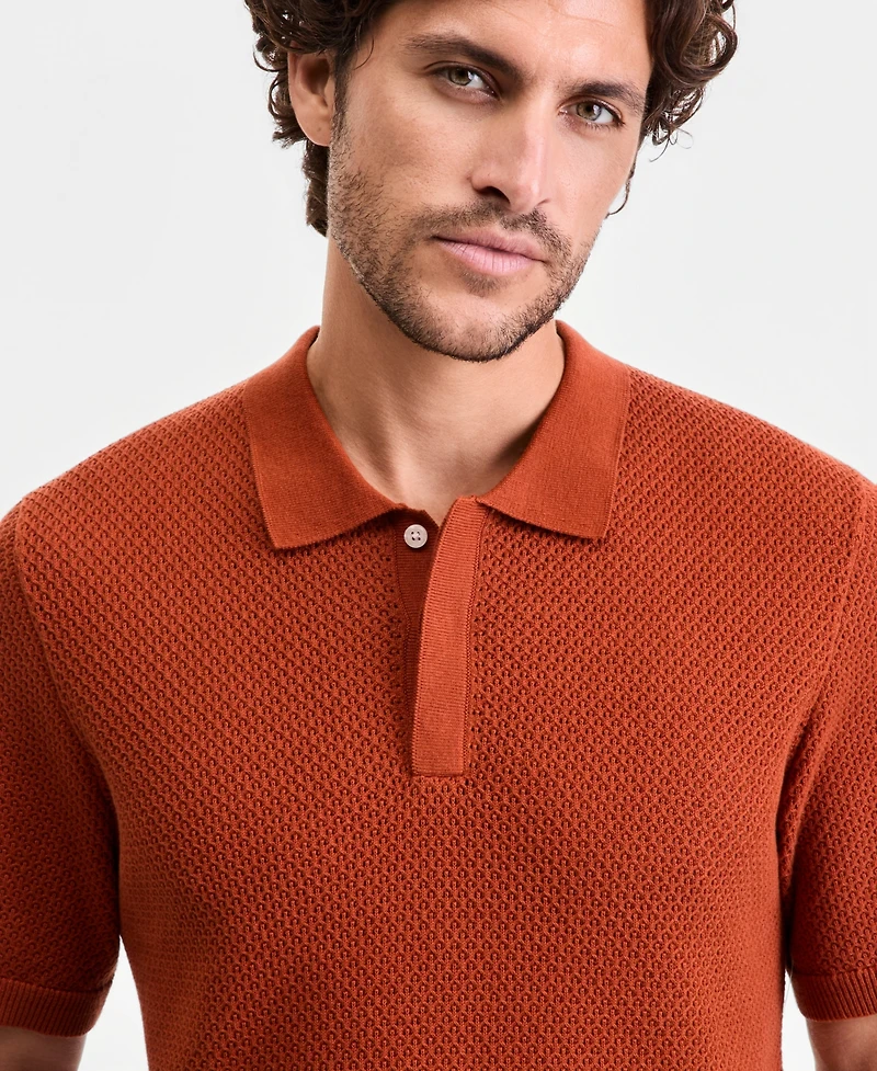 Alfani Men's Short-Sleeve Textured Collared Sweater, Macy's Exclusive