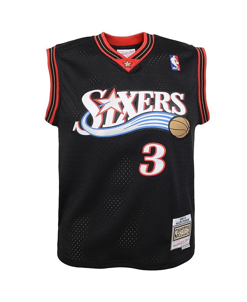 Mitchell & Ness Big Boys and Girls Allen Iverson Black Philadelphia 76ers 2000-01 Swingman Road Jersey