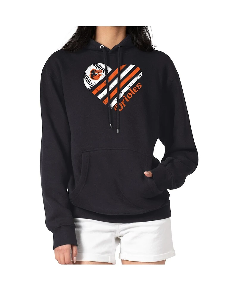 G-iii 4Her by Carl Banks Women's Black Baltimore Orioles Heart Fleece Pullover Hoodie