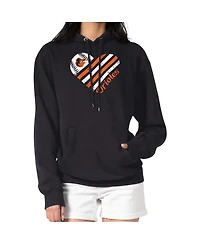 G-iii 4Her by Carl Banks Women's Black Baltimore Orioles Heart Fleece Pullover Hoodie