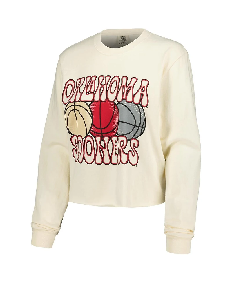 Image One Women's Natural Oklahoma Sooners Comfort Colors Basketball Cropped Long Sleeve T-Shirt