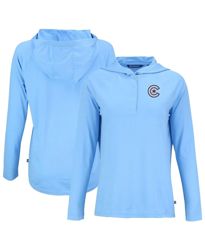 Cutter & Buck Women's Powder Blue Chicago Cubs City Connect Coastline Epic Comfort Hoodie Raglan Long Sleeve T-Shirt