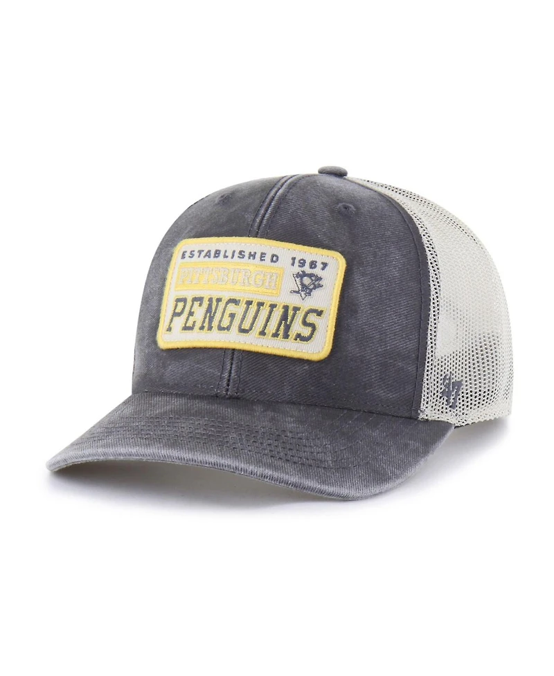 '47 Brand Men's Charcoal Pittsburgh Penguins Canteen Pigment Dyed Patch Trucker Adjustable Hat