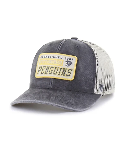 '47 Brand Men's Charcoal Pittsburgh Penguins Canteen Pigment Dyed Patch Trucker Adjustable Hat