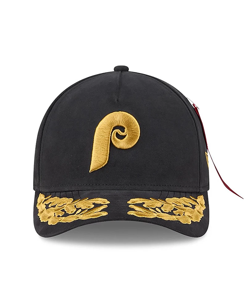 New Era x Alpha Industries Men's Black Philadelphia Phillies A-Frame 9FORTY Adjustable Hat