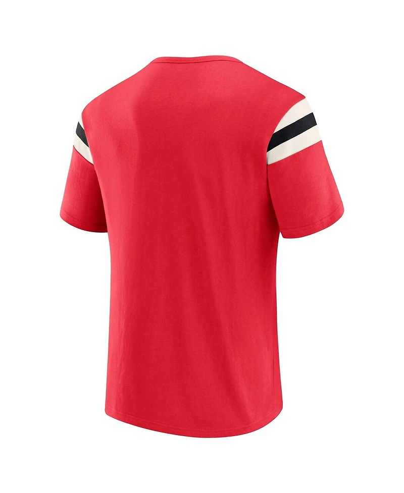 Darius Rucker Collection By Fanatics Men's Red Cincinnati Reds Distressed Sleeve Stripe T-Shirt
