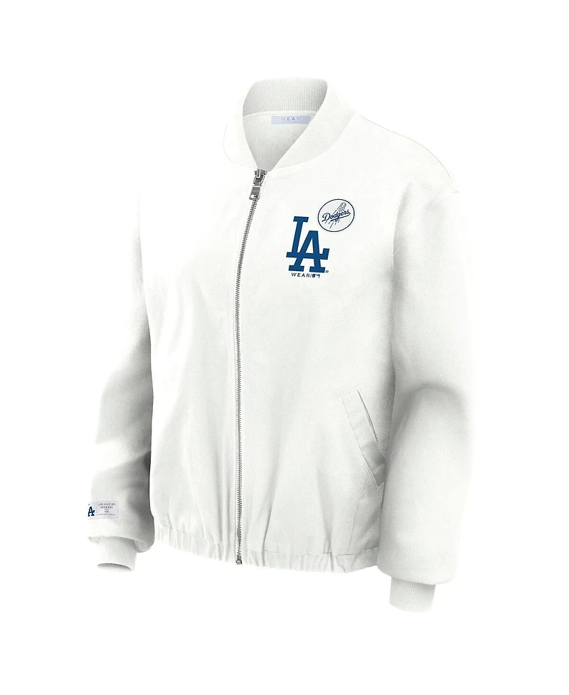 Wear by Erin Andrews Women's White Los Angeles Dodgers Full-Zip Bomber Jacket