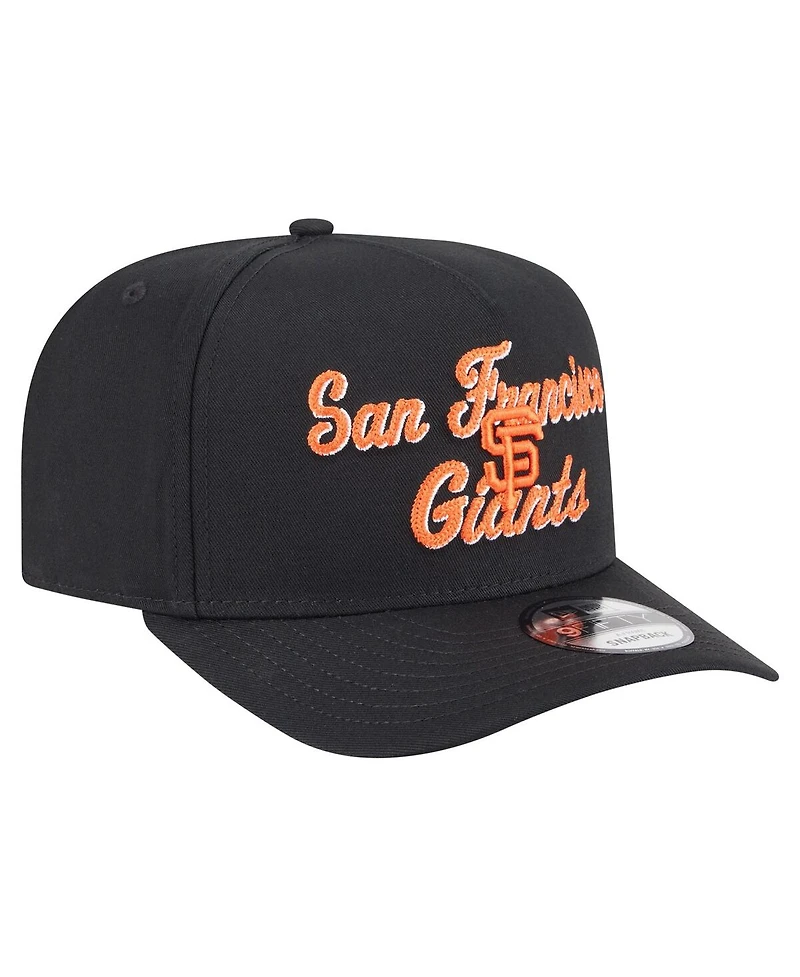 New Era Men's Black San Francisco Giants Chainstitch 9FIFTY A-Frame Snapback Hat