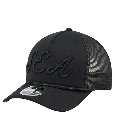 New Era Men's Black Seattle Mariners City Initial 9FORTY A-Frame M-Crown Adjustable Trucker Hat