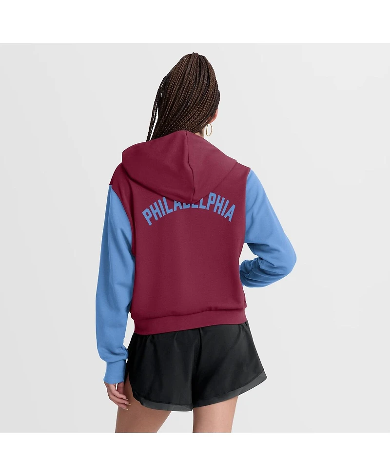 Nike Women's Burgundy/Light Blue Philadelphia Phillies Cooperstown Collection Cropped Full-Zip Hoodie