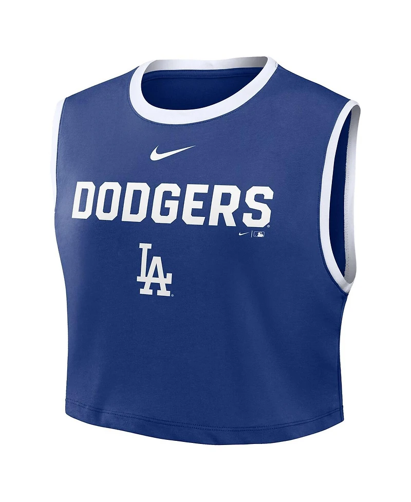 Nike Women's Royal Los Angeles Dodgers Primetime Loose Dri-fit Cropped Tank Top