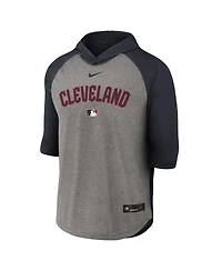 Nike Men's Navy Cleveland Guardians Authentic Collection Flux Dri-fit Raglan 3/4-Sleeve Hooded T-Shirt