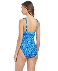 Bleu by Rod Beattie Women's Printed Deep V-Neck One-Piece Swimsuit