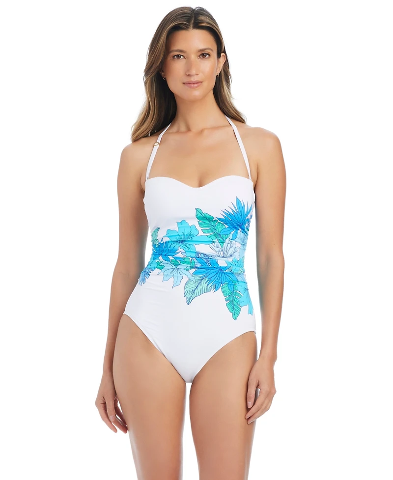 Bleu by Rod Beattie Women's Riviera Retreat Shirred Bandeau Neck One-Piece Swimsuit