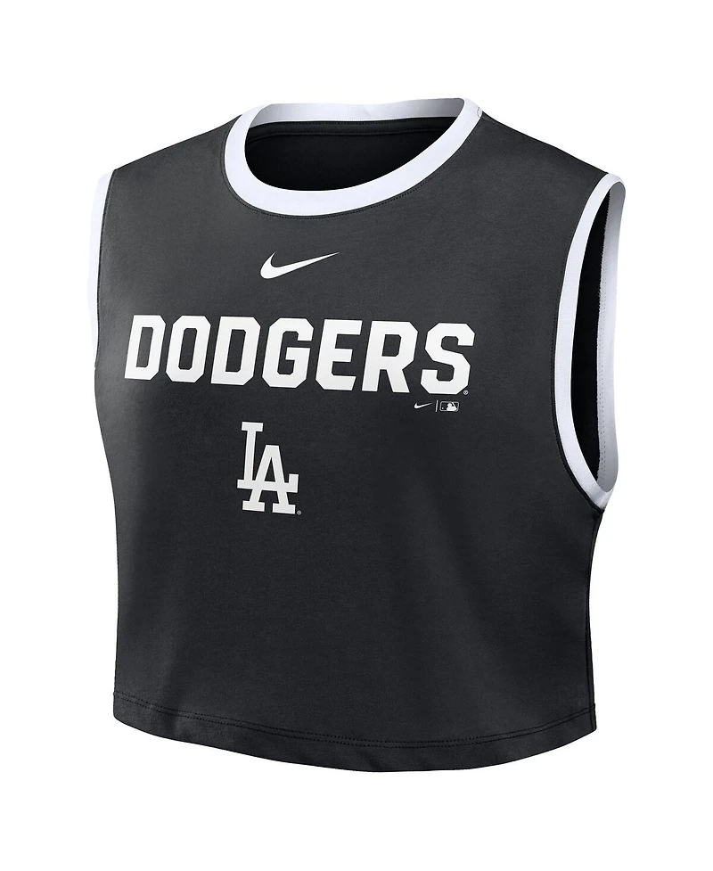 Nike Women's Black Los Angeles Dodgers Primetime Loose Dri-fit Cropped Tank Top