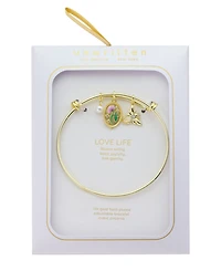 Unwritten Cubic Zirconia and Mother of Pearl Flower and Bee Charm Bangle Bracelet