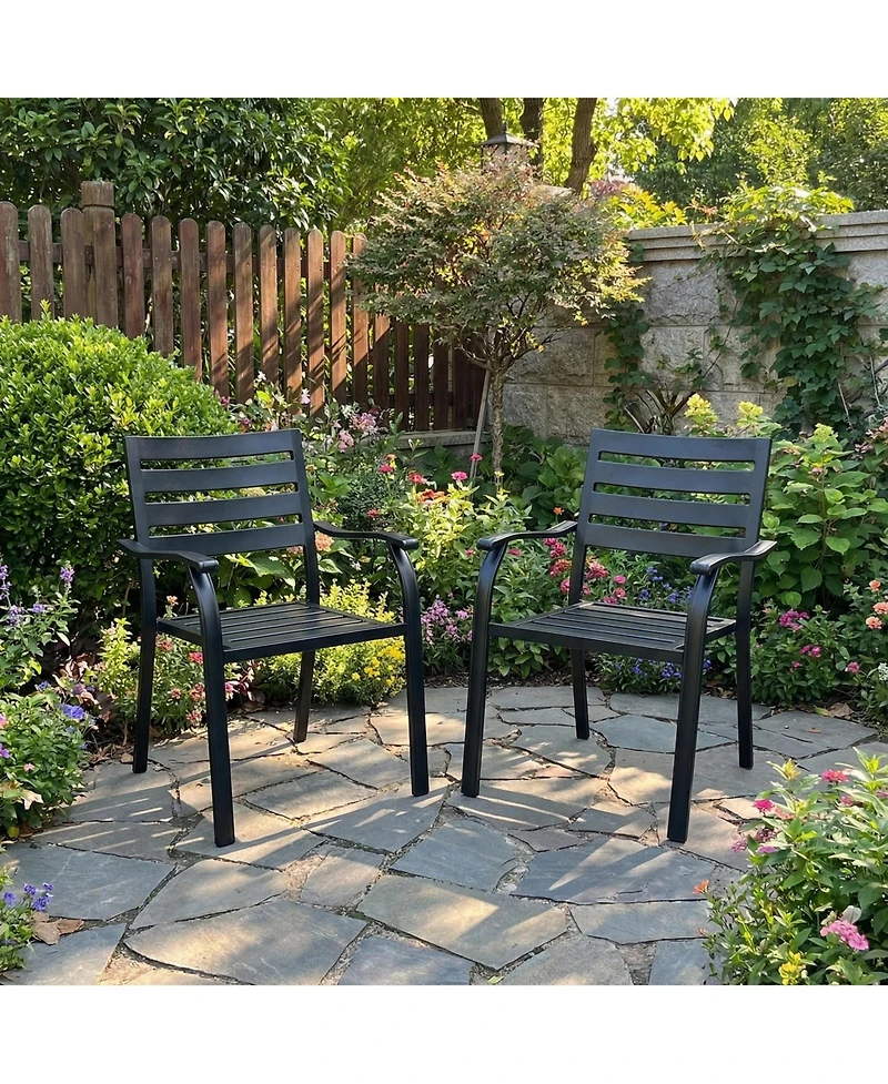 Mondawe 2-Piece Outdoor Dining Chair Set, Heavy-Duty Iron Frame with E-Coating, All-Weather Patio Chairs, Sandstone