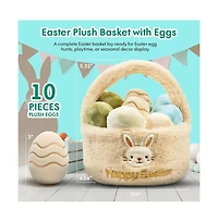 Sperric Easter Egg Plush Basket Toy Set, 9.5" Easter Egg Hunt Basket with Bunny Design, Soft Decorative Easter Plush Toys