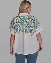 Karl Lagerfeld Paris Plus Multi-Floral Woven Collared Blouse