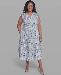 Karl Lagerfeld Paris Plus Sleeveless V-Neck Midi Dress