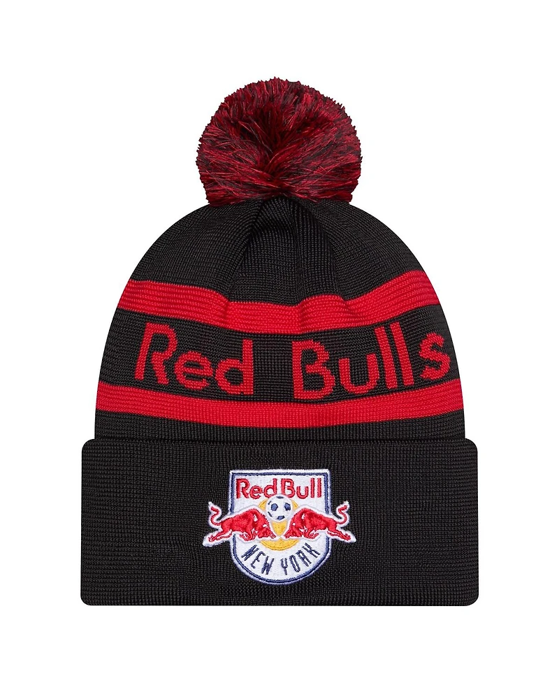 New Era Men's Black New York Red Bulls 2026 Jersey Hook Cuffed with Pom Knit Hat