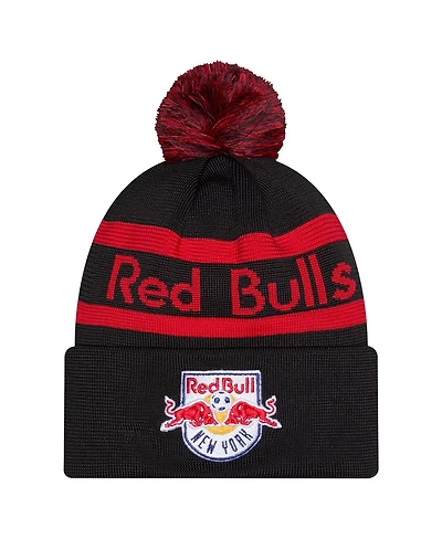 New Era Men's Black New York Red Bulls 2026 Jersey Hook Cuffed with Pom Knit Hat