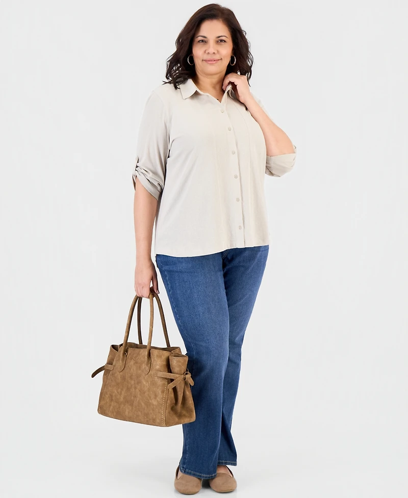 Style & Co Plus Button-Front Collar Roll-Tab Shirt, Macy's Exclusive