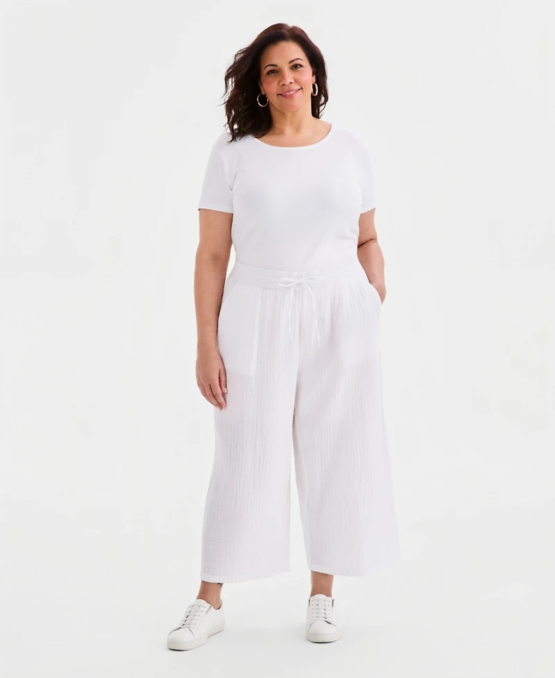 Style & Co Plus Cotton Gauze Cropped Drawstring Pants, Macy's Exclusive