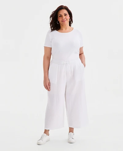 Style & Co Plus Cotton Gauze Cropped Drawstring Pants, Macy's Exclusive