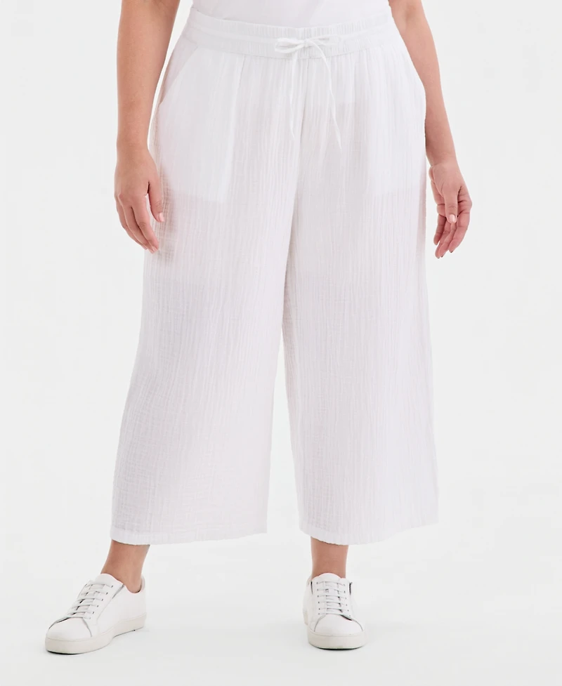 Style & Co Plus Cotton Gauze Cropped Drawstring Pants, Macy's Exclusive