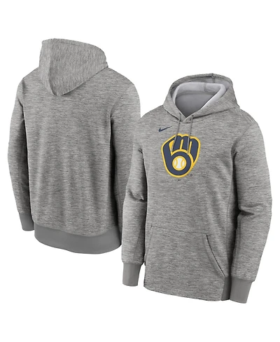 Nike Men's Heather Gray Milwaukee Brewers Primary Logo Therma Hoodie