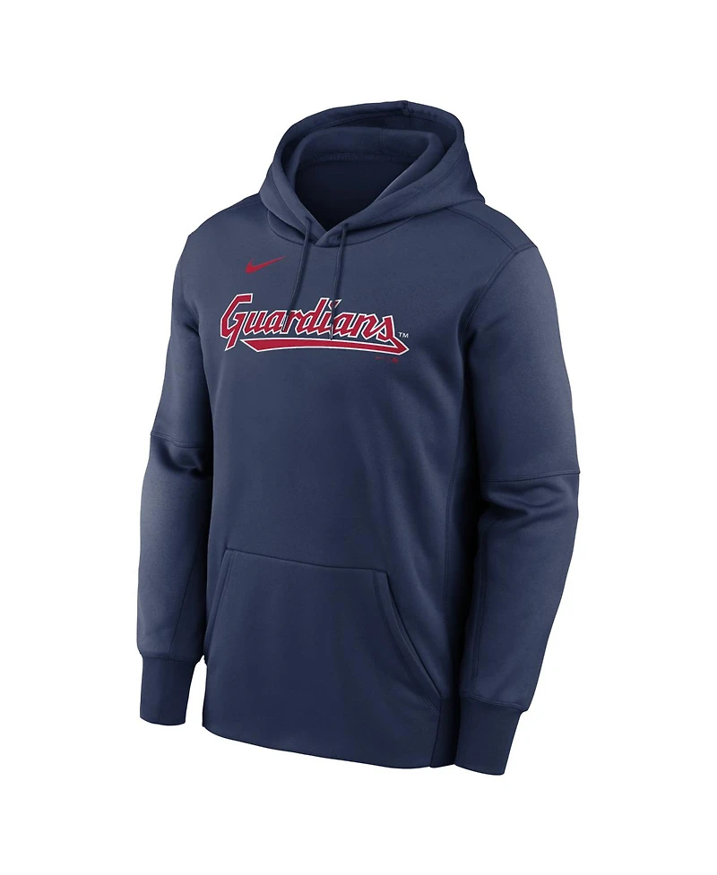 Nike Men's Navy Cleveland Guardians Primary Wordmark Therma Hoodie