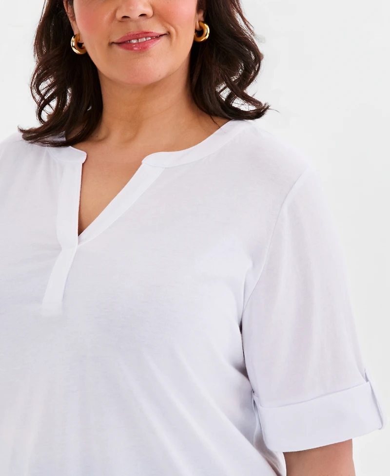 Style & Co Plus Roll-Tab Elbow-Sleeve T-Shirt, Macy's Exclusive