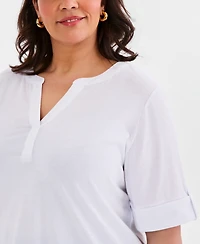 Style & Co Plus Roll-Tab Elbow-Sleeve T-Shirt, Macy's Exclusive