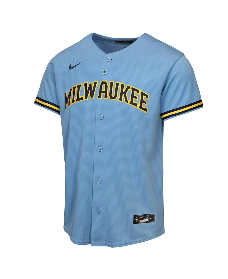 Nike Big Boys and Girls Jackson Chourio Light Blue Milwaukee Brewers Road Replica Jersey
