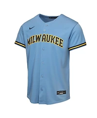 Nike Big Boys and Girls Jackson Chourio Light Blue Milwaukee Brewers Road Replica Jersey