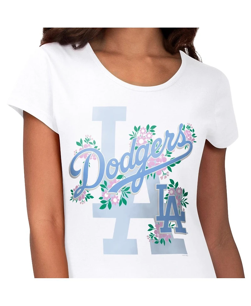 G-iii 4Her by Carl Banks Women's White Los Angeles Dodgers Floral Endzone T-Shirt