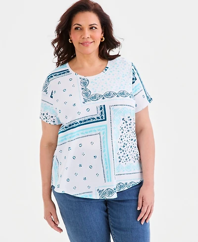 Style & Co Plus Short-Sleeve Bandana-Print T-Shirt, Macy's Exclusive