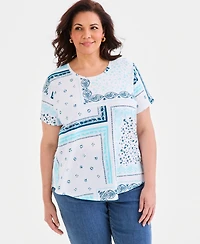 Style & Co Plus Short-Sleeve Bandana-Print T-Shirt, Macy's Exclusive