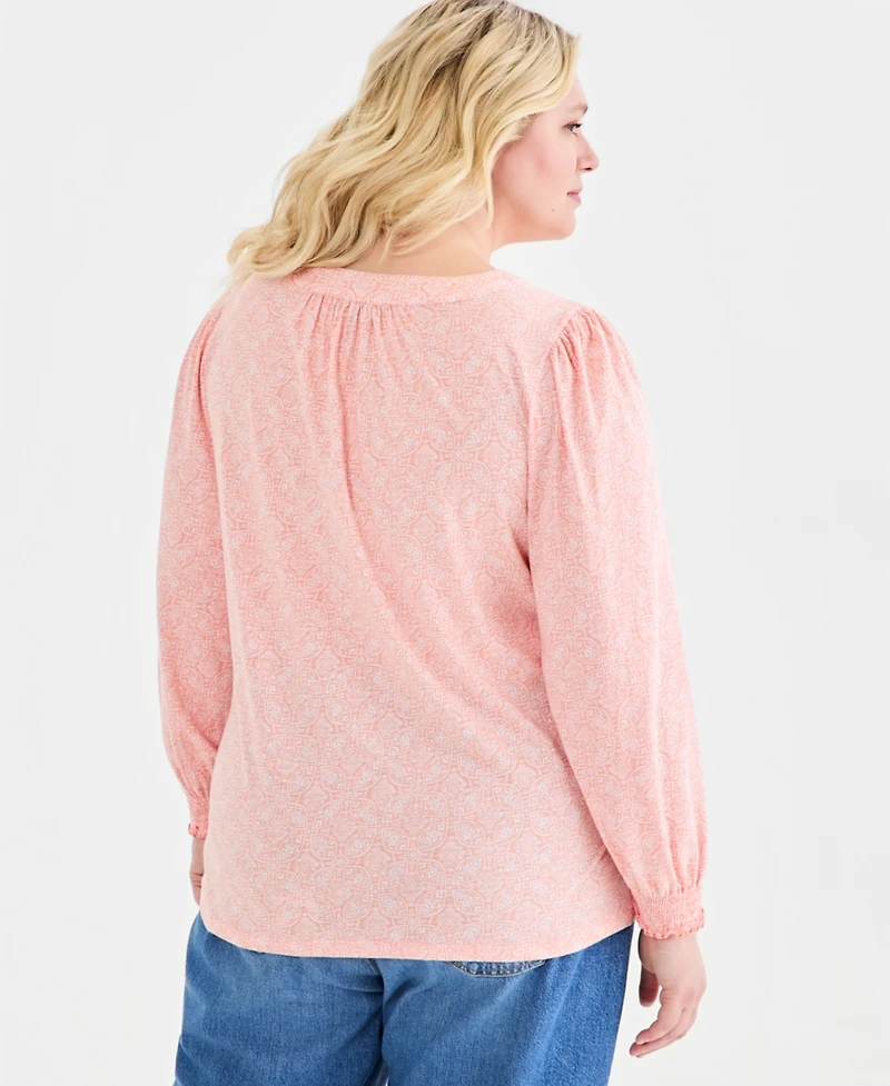 Style & Co Plus Smocked-Cuff V-Neck Top, Macy's Exclusive