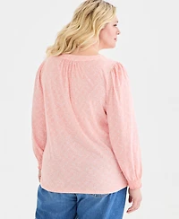 Style & Co Plus Smocked-Cuff V-Neck Top, Macy's Exclusive