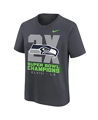 Nike Big Boys and Girls Anthracite Seattle Seahawks Two-Time Super Bowl Champions Multi-Champs T-Shirt