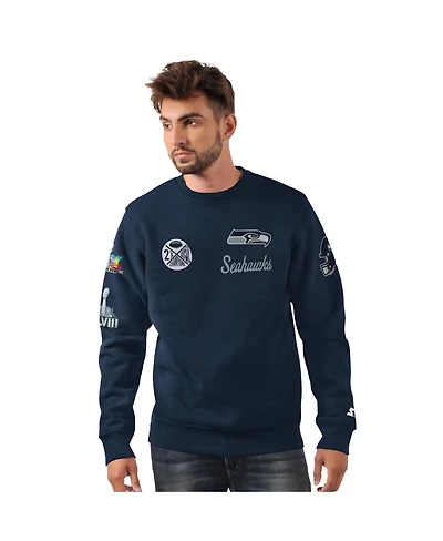 Starter Men's College Navy Seattle Seahawks Two-Time Super Bowl Champions Classic Fleece Sweatshirt