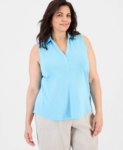 Style & Co Plus Cotton Johnny Collar Tank, Macy's Exclusive