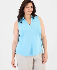 Style & Co Plus Cotton Johnny Collar Tank, Macy's Exclusive